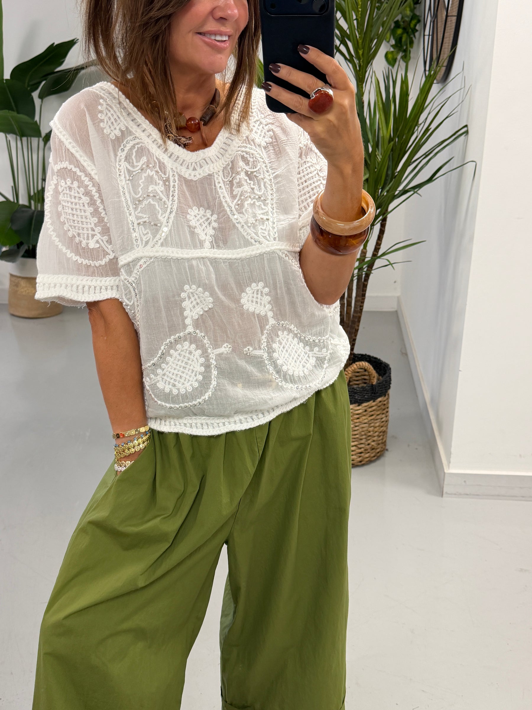Sequin And Bead Paisley - White