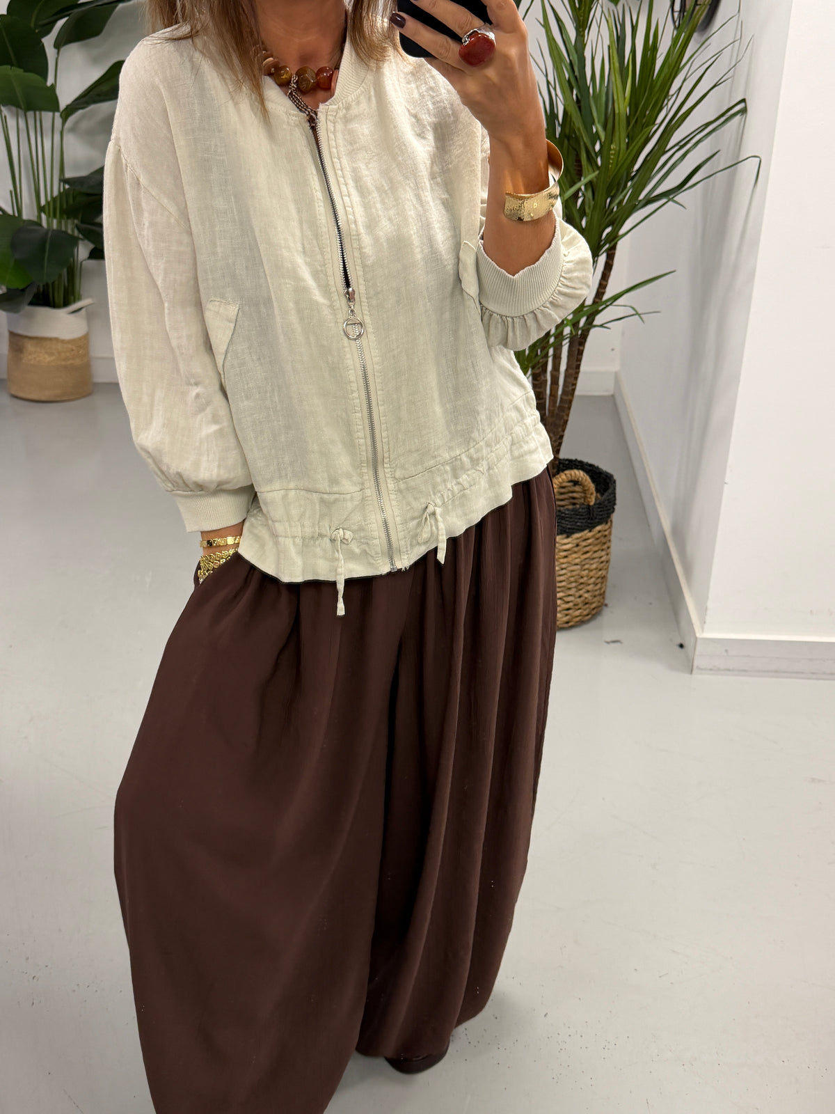 Linen Bomber Jacket - Cream