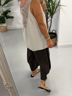 Sorrento Crochet Back Top - Stone