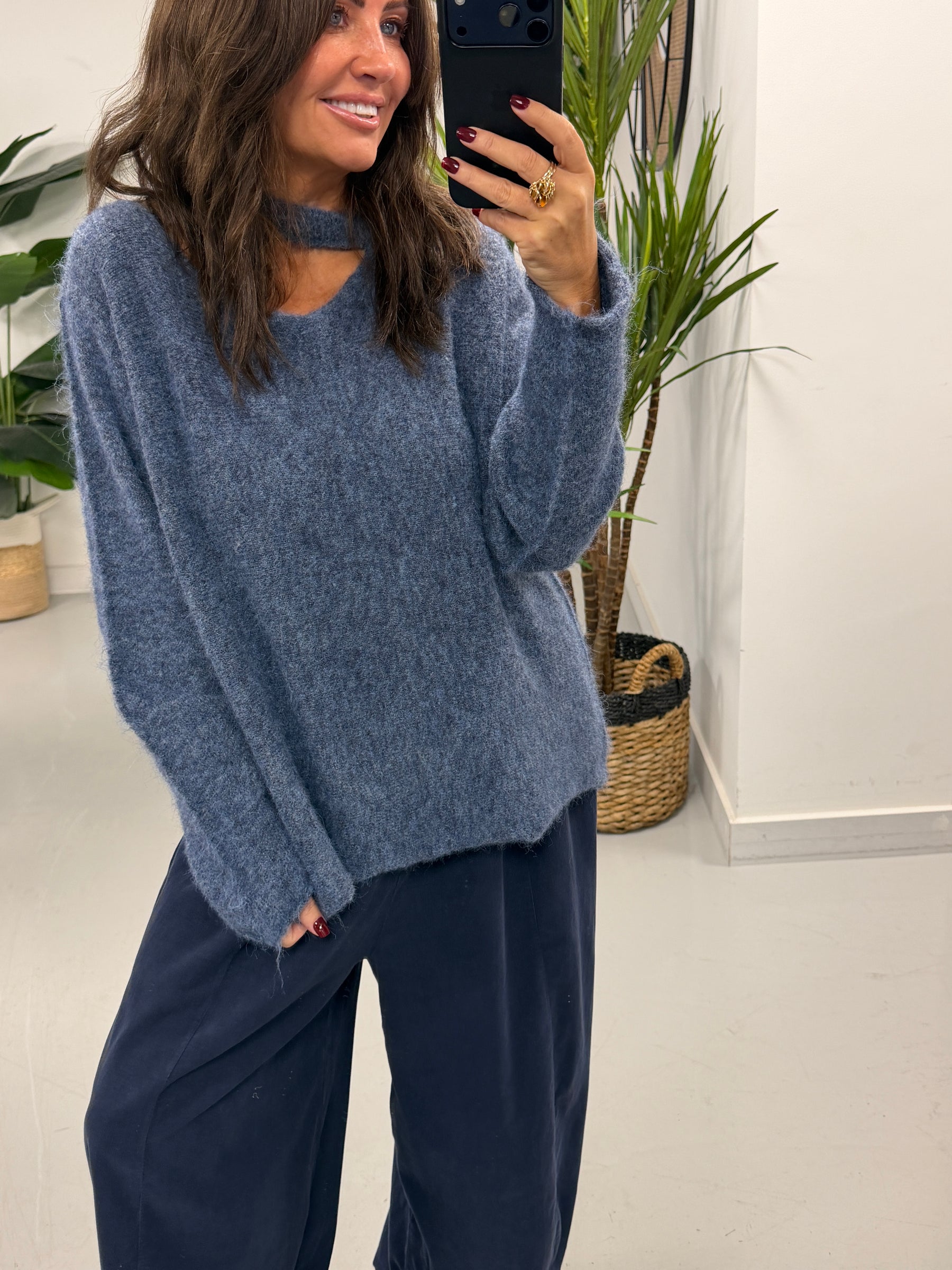 Slash Neck Knit  - Denim Blue (Size 10-16)