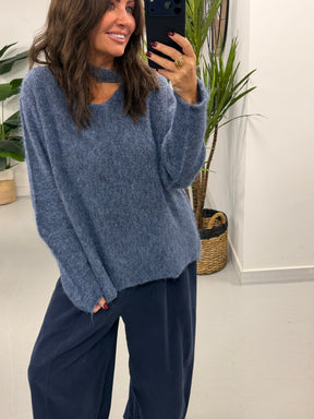 Slash Neck Knit  - Denim Blue (Size 10-16)