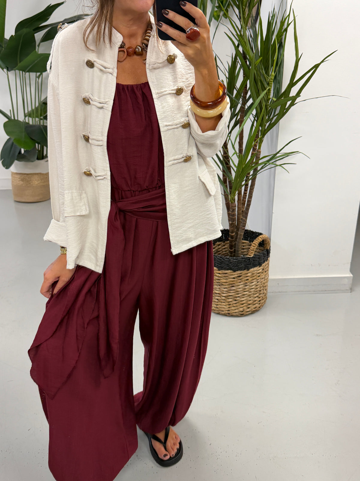 Wrap Crinkle Balloon Jumpsuit Wine 10-16