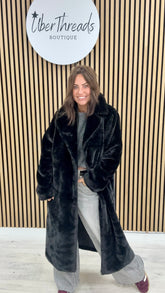The Safron Longline Faux Fur Coat - Black (Size16/18)