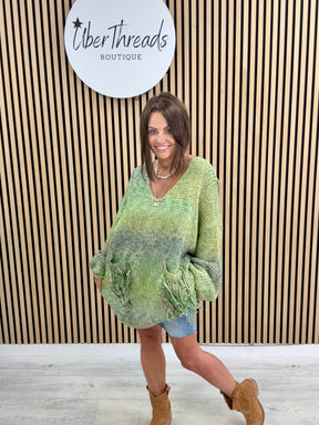 The Harlow Fringed Pocket Knit - Green