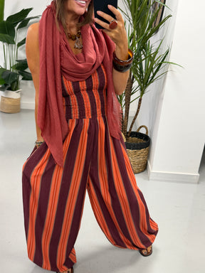 The Sienna Sunset Stripe Jumpsuit - Rust
