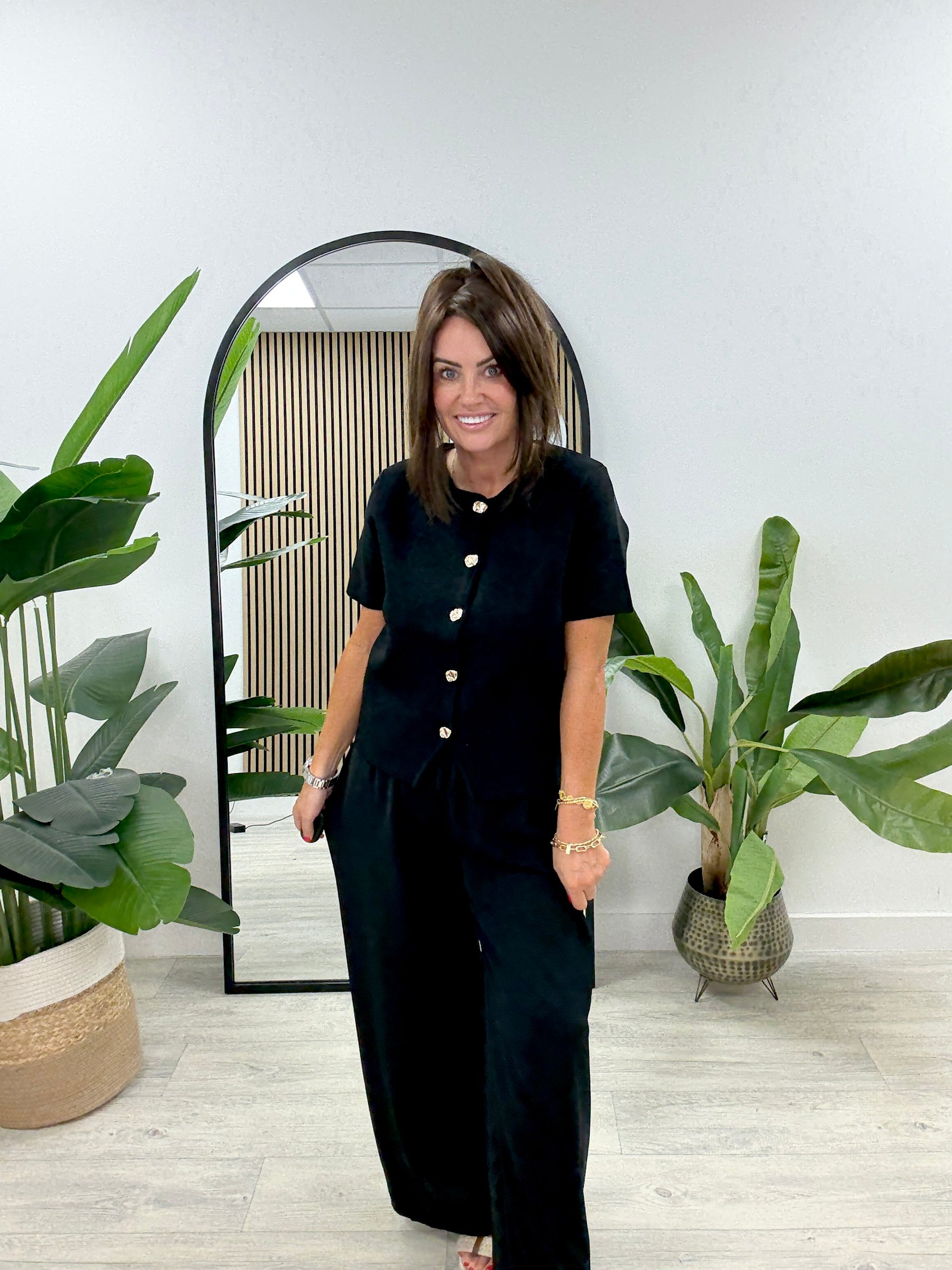 Gold Button Cardigan - Black
