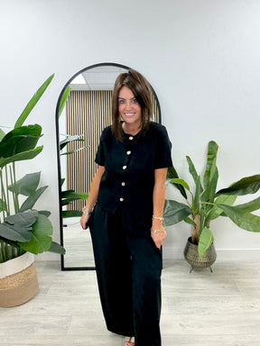 Gold Button Cardigan - Black