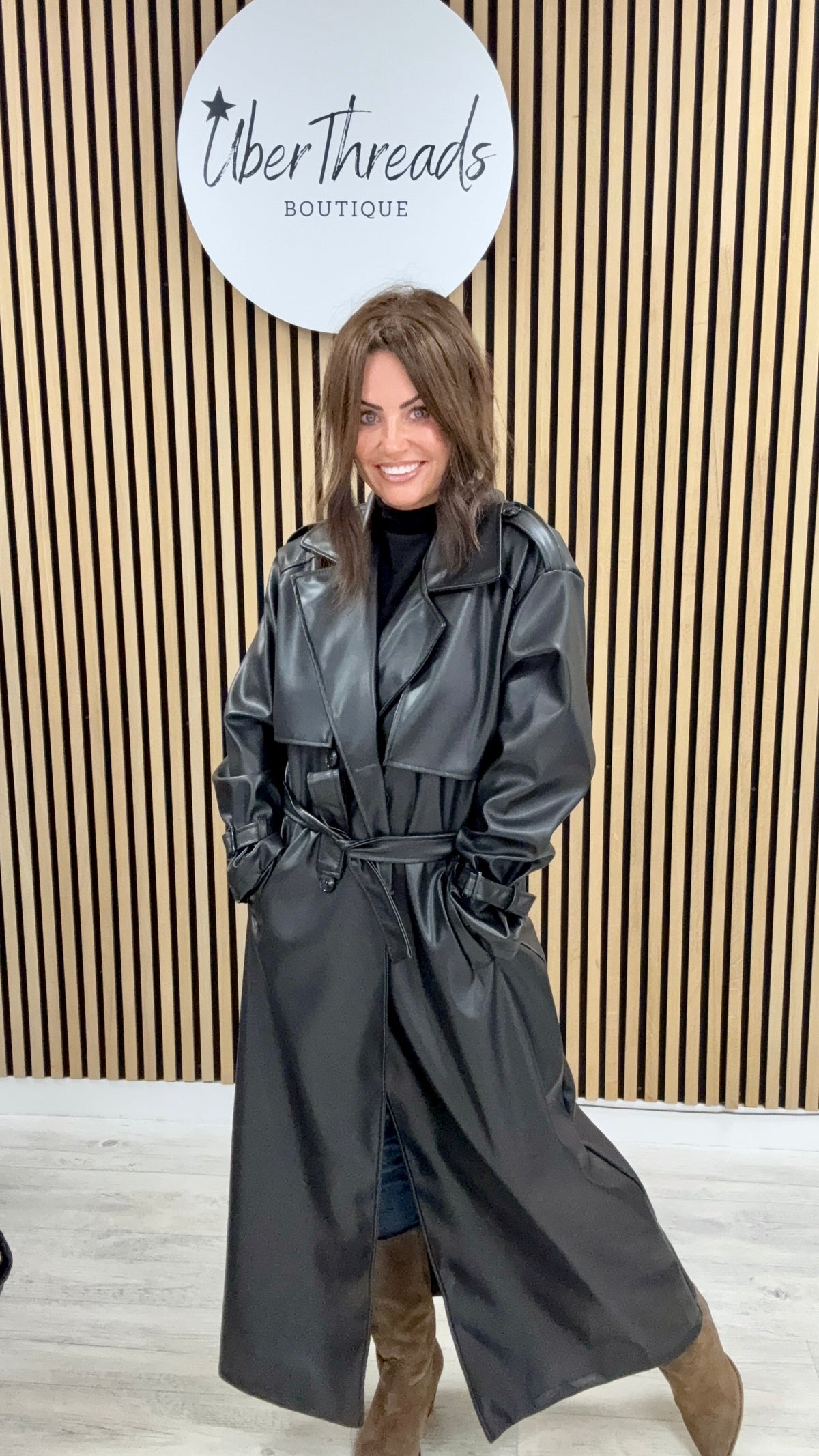 Chelsea PU Trench Coat - Black