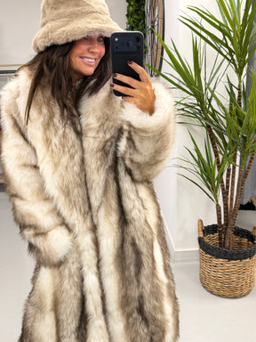 Faux Fur Bucket Hat - Taupe