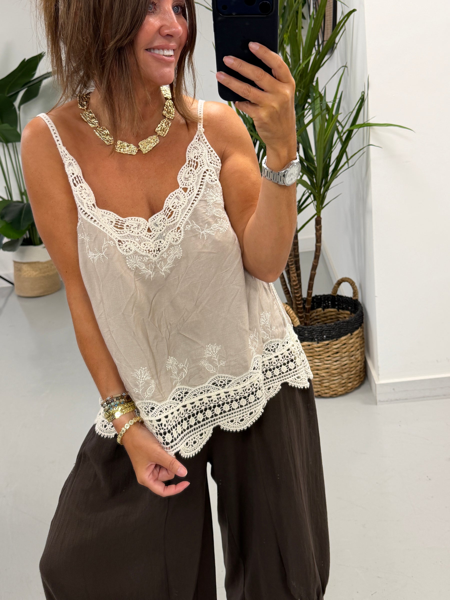 Sorrento Crochet Cami - Oyster