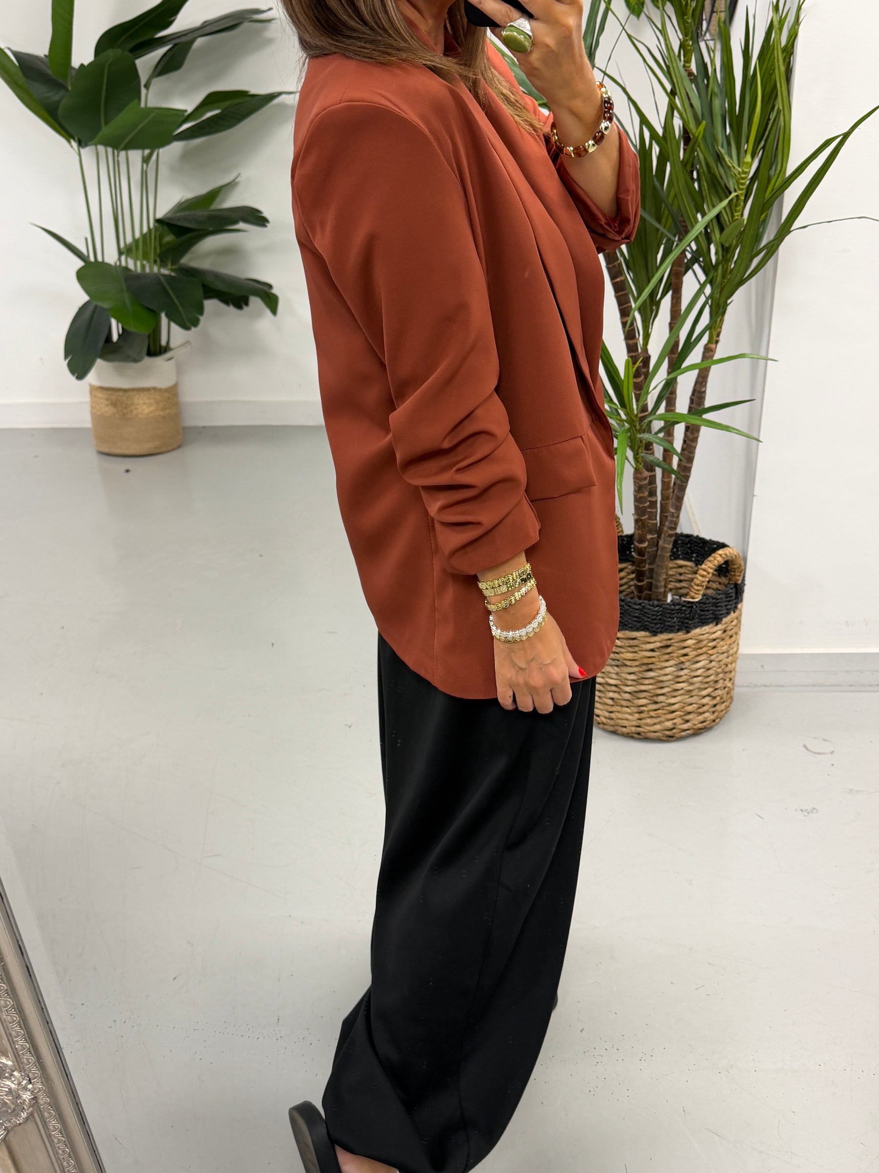 Ruched Sleeve Blazer - Rust (Std sizes)