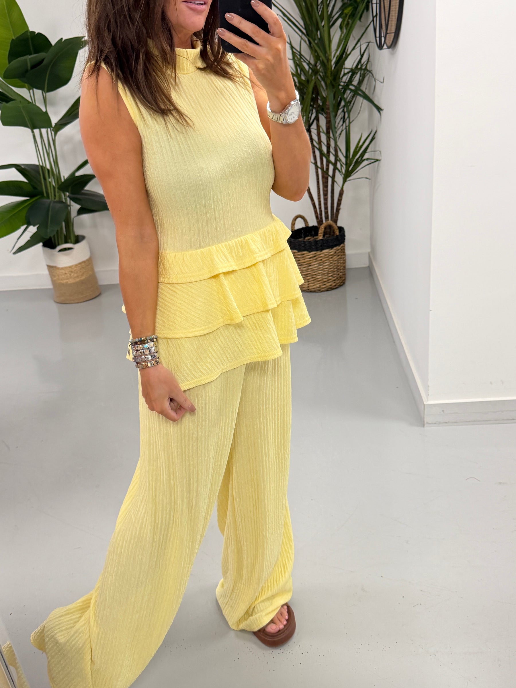 The Peplum Crinkle Two Piece - Lemon