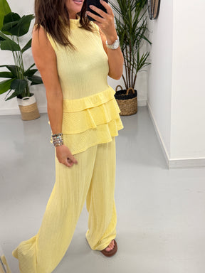 The Peplum Crinkle Two Piece - Lemon