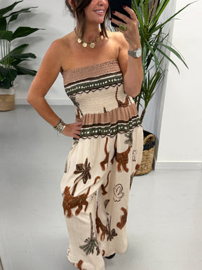 Funky Animal Bandeau Jumpsuit  - Cream