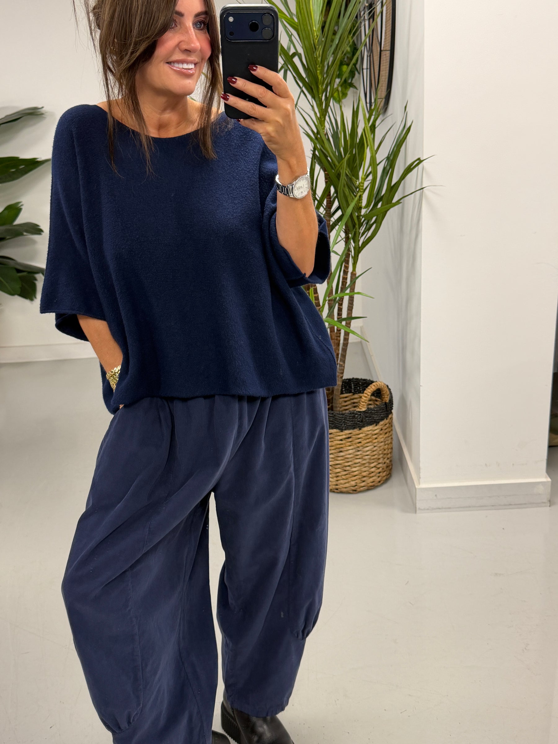 The Orleans Needlecord Joggers - Navy (Size 10-18)