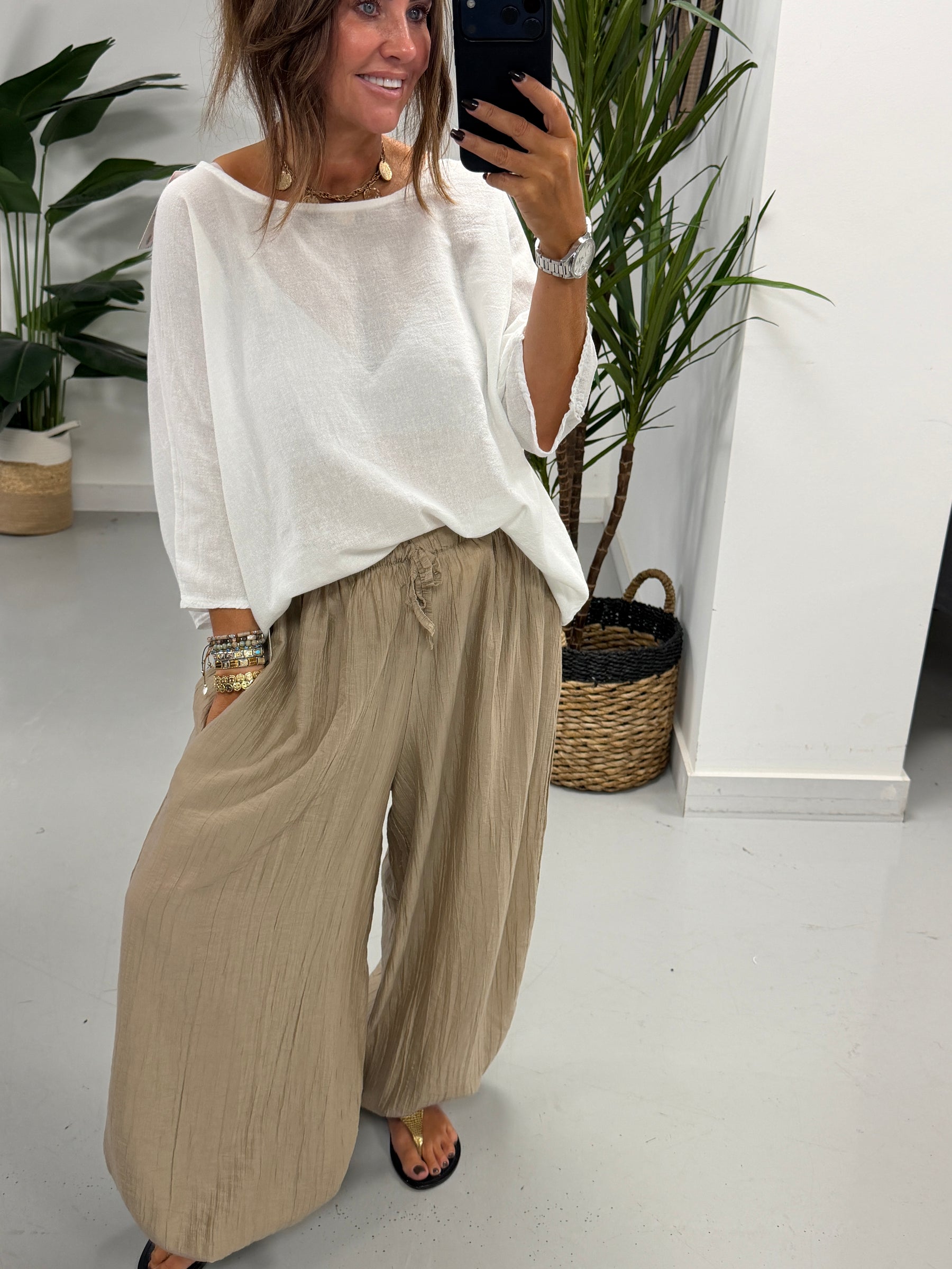 The OG TicToc Crinkle Balloon Trousers - Mushroom