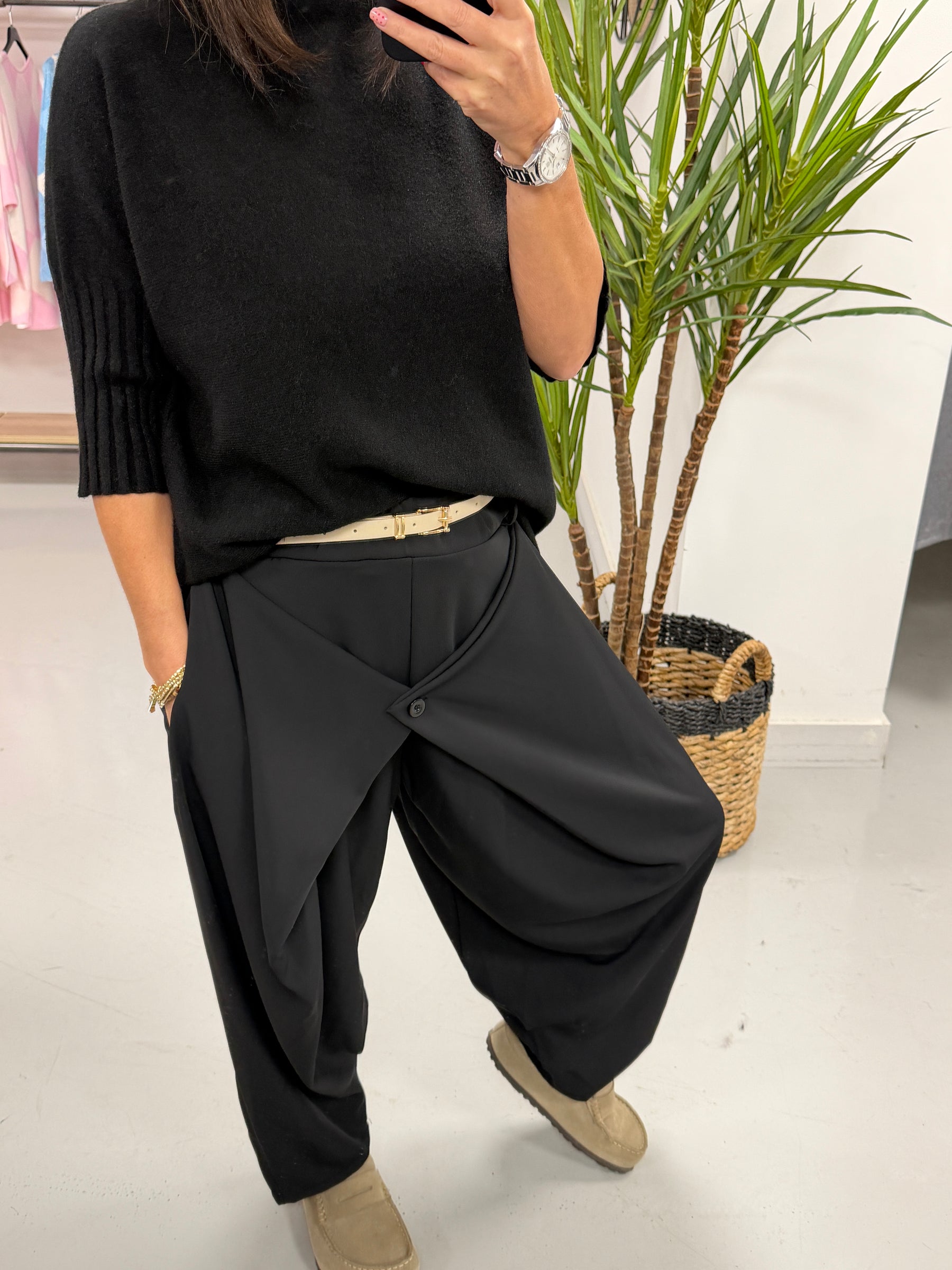 Button Wrap Trousers - Black