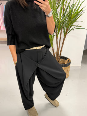 Button Wrap Trousers - Black