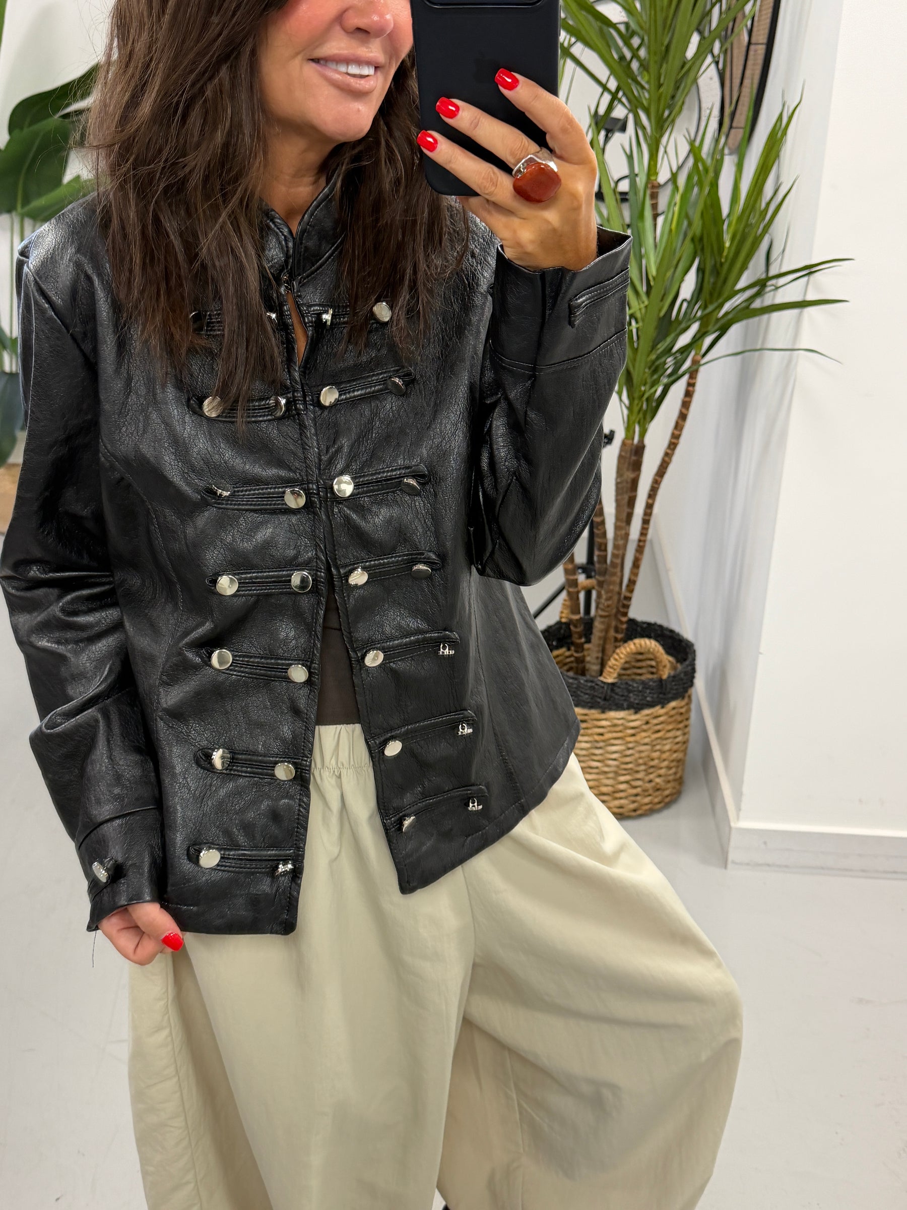 Fitted Soft Touch Military Jacket - Black (Size 12-16)