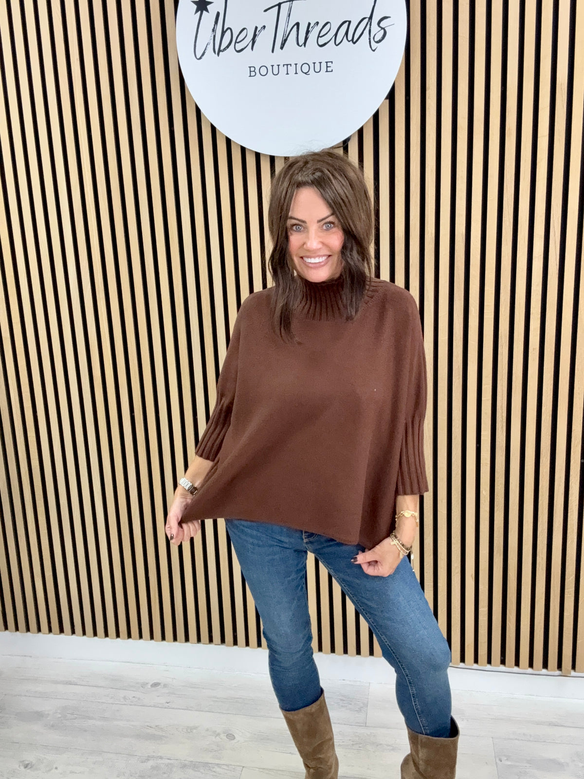 Crop Sleeve Knit - Chocolate