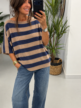 The Boat Neck Stripy Knit - Oatmeal/Blue (Size 8-16)