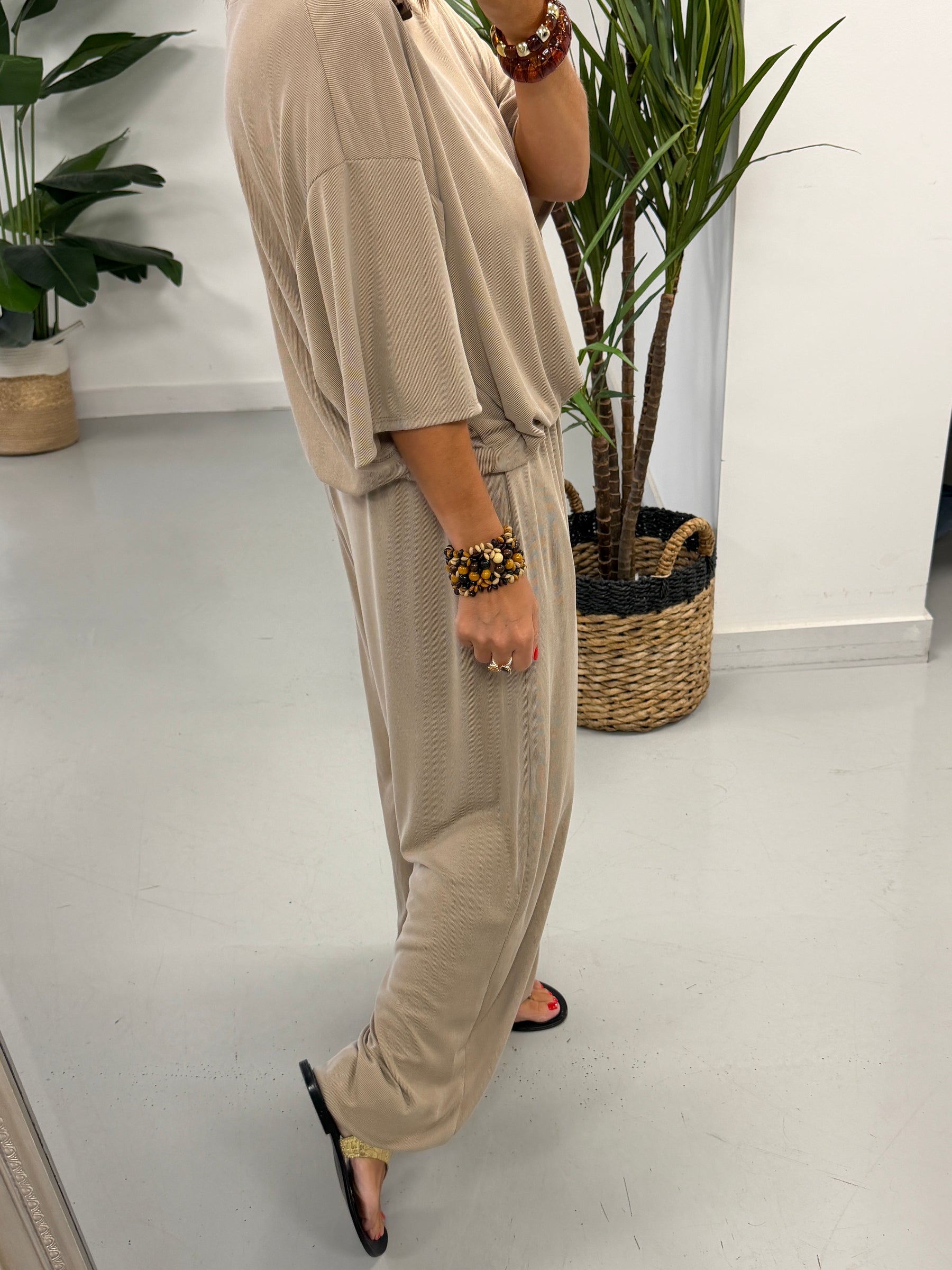 The Weekend Slouch Ribbed Co-Ord - Camel