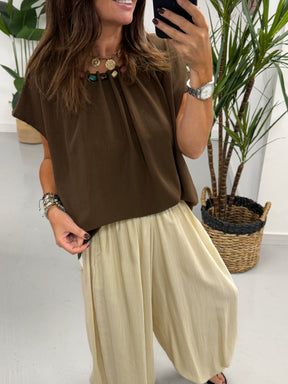The Luna Pebble Pleat Tunic - Chocolate