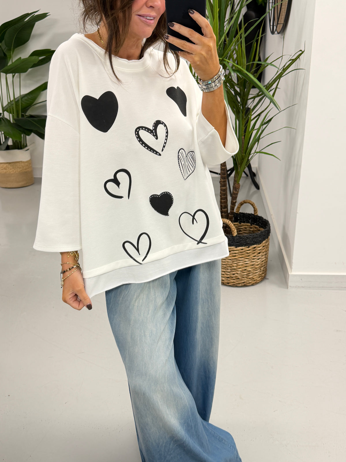 Scuba Heart Top Crop Sleeve - Winter White