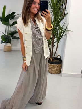 Linen Military Waistcoat - Cream