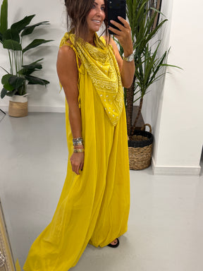 Bandana Scarf Jumpsuit - Yellow