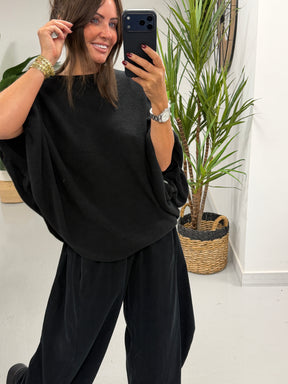 Bubble Sleeve Soft Knit - Black (Size 10-18)