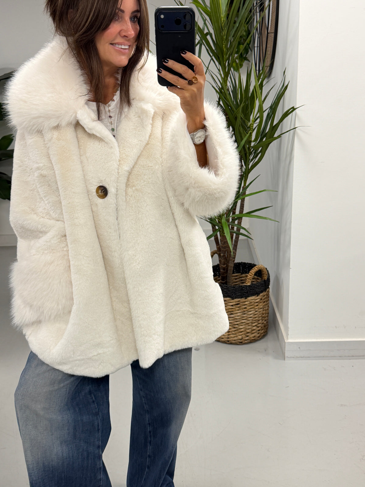 Kensington Faux Fur Swing Jacket - Winter White