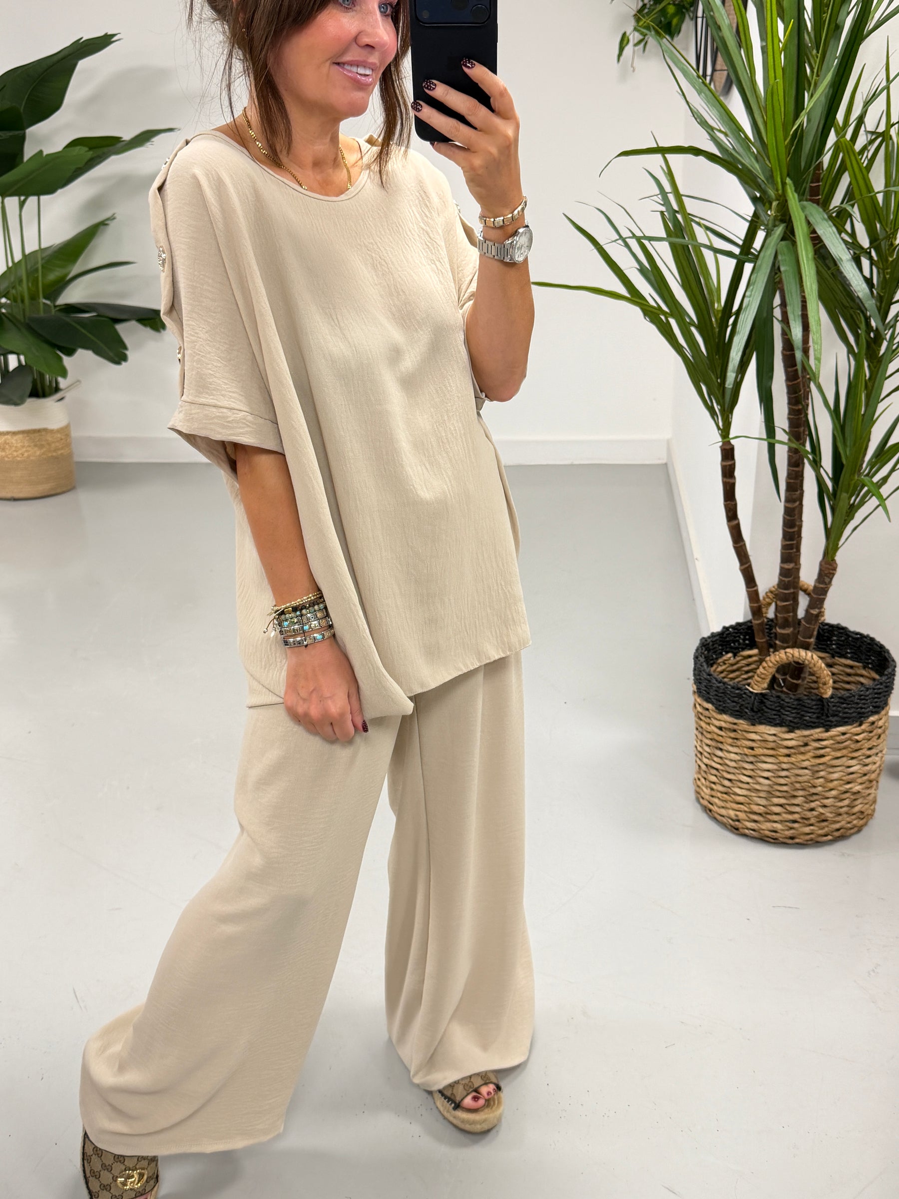 Gold Button Two Piece - Stone