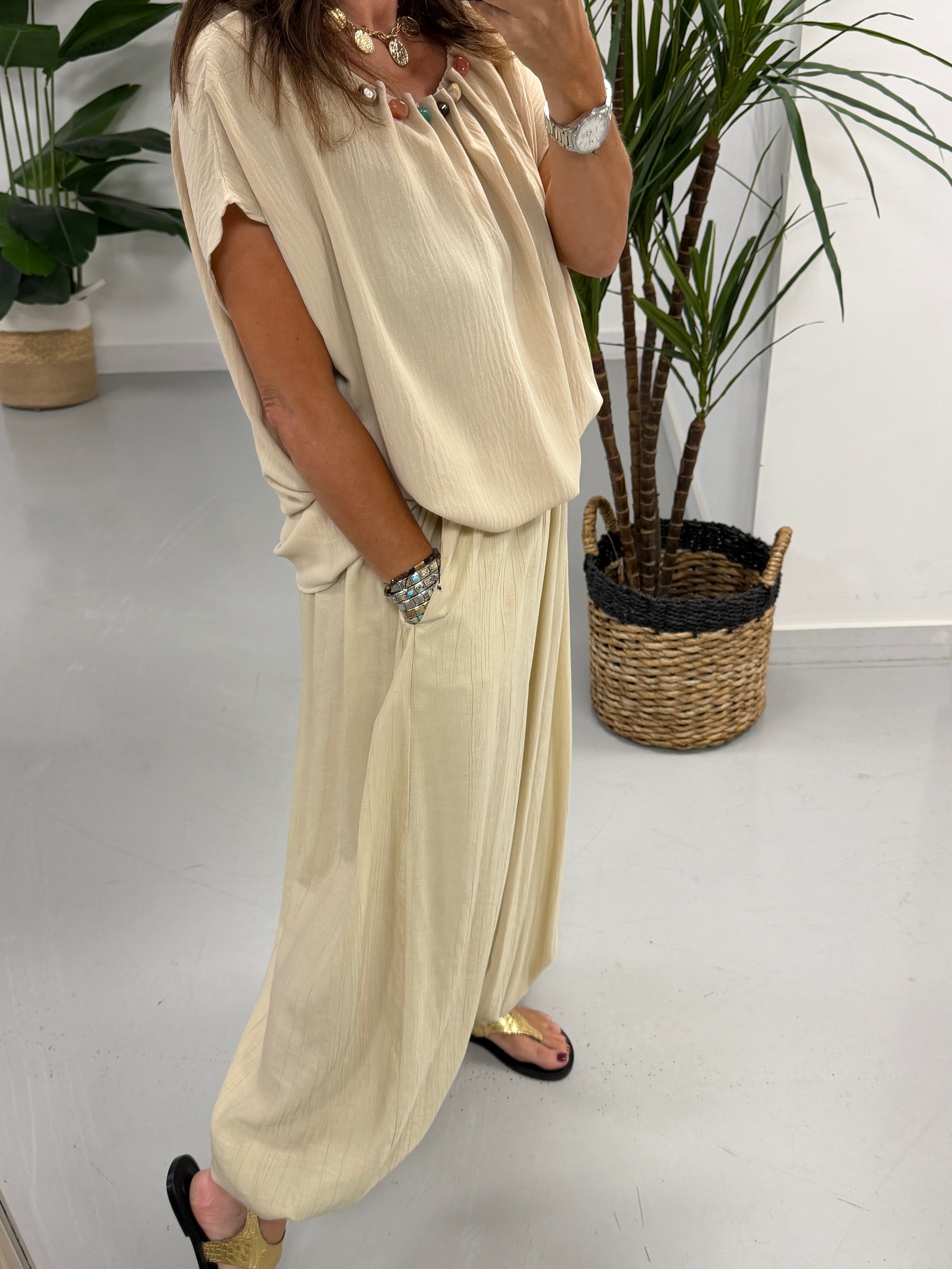 The Luna Pebble Pleat Tunic - Cream