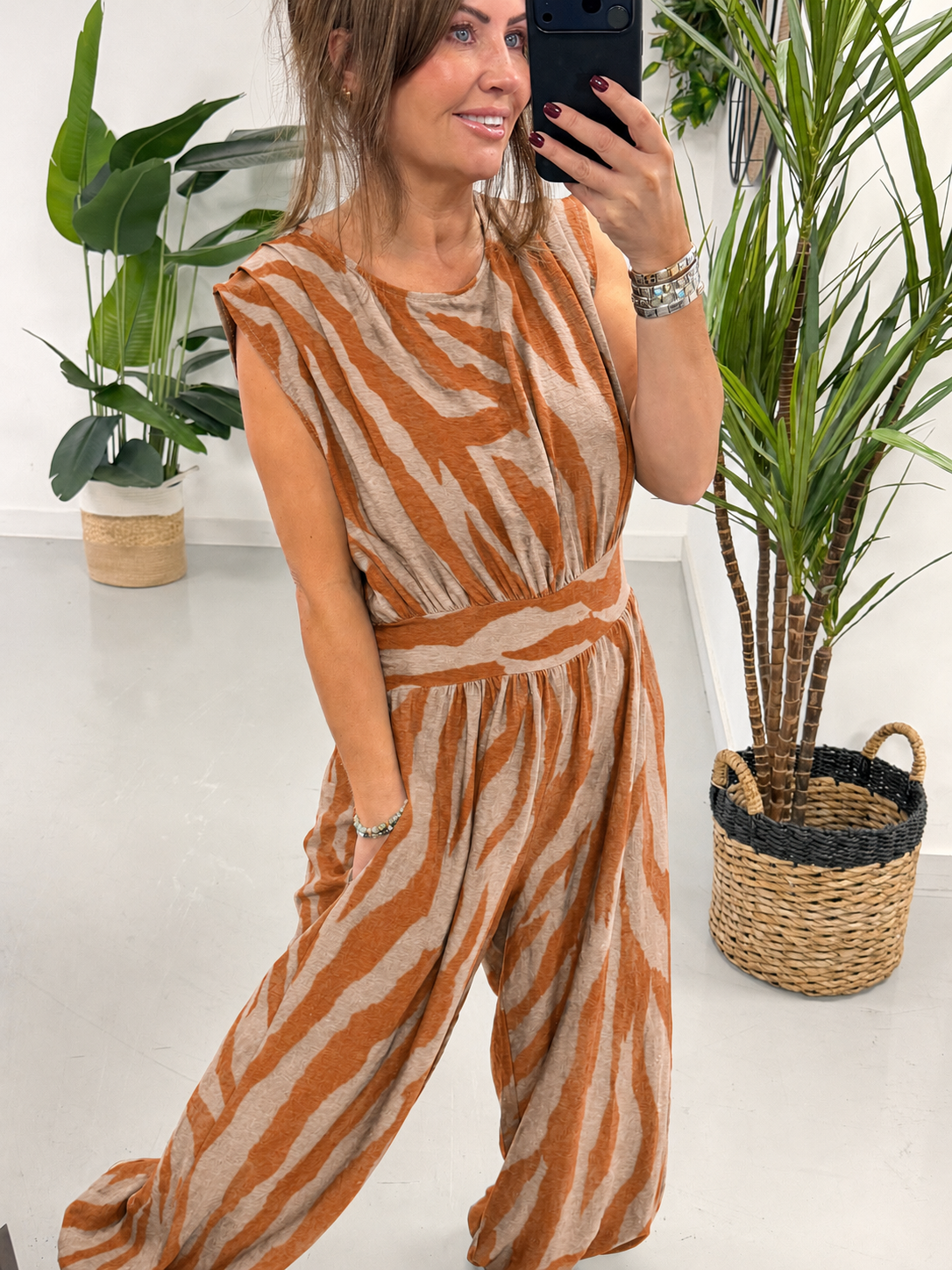 The Balloon Jumpsuit - Rust Zebra