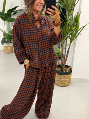 The Autumn Check Barrel Trousers - Rust/Navy