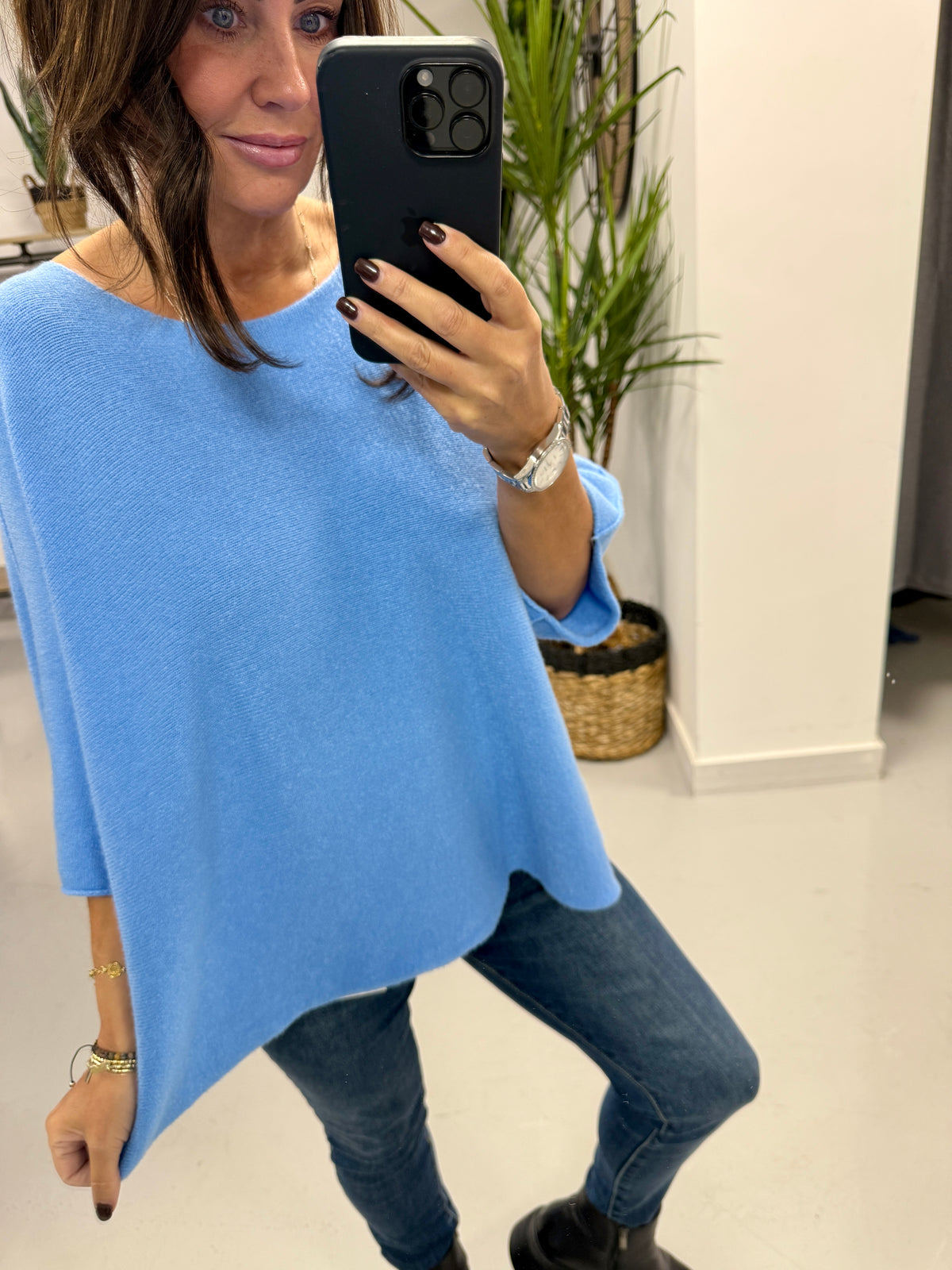 Gracie Crop Sleeve Knit - Cornflower