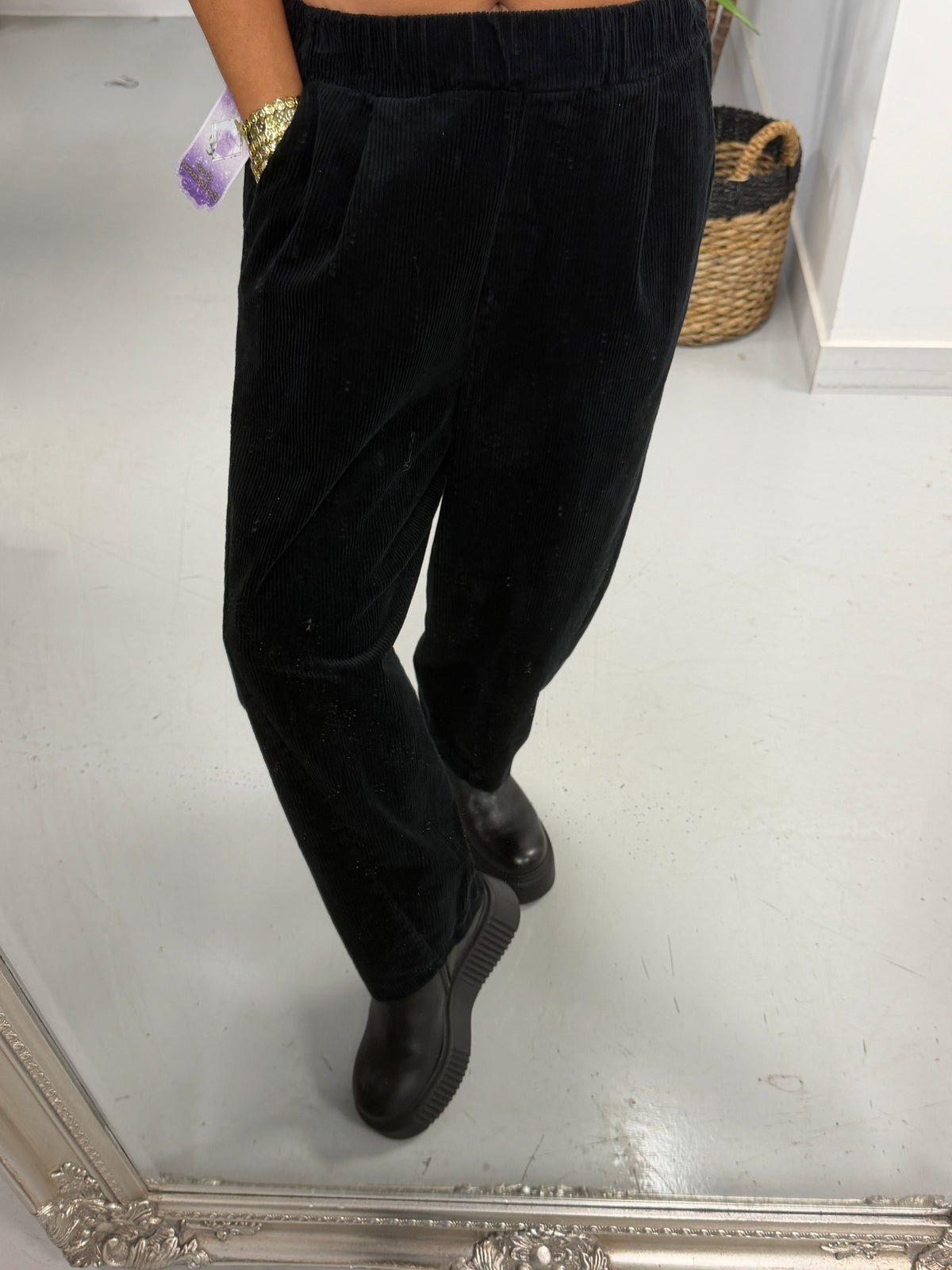 Jumbo Cord Barrel Trousers - Black (Size 10-14)