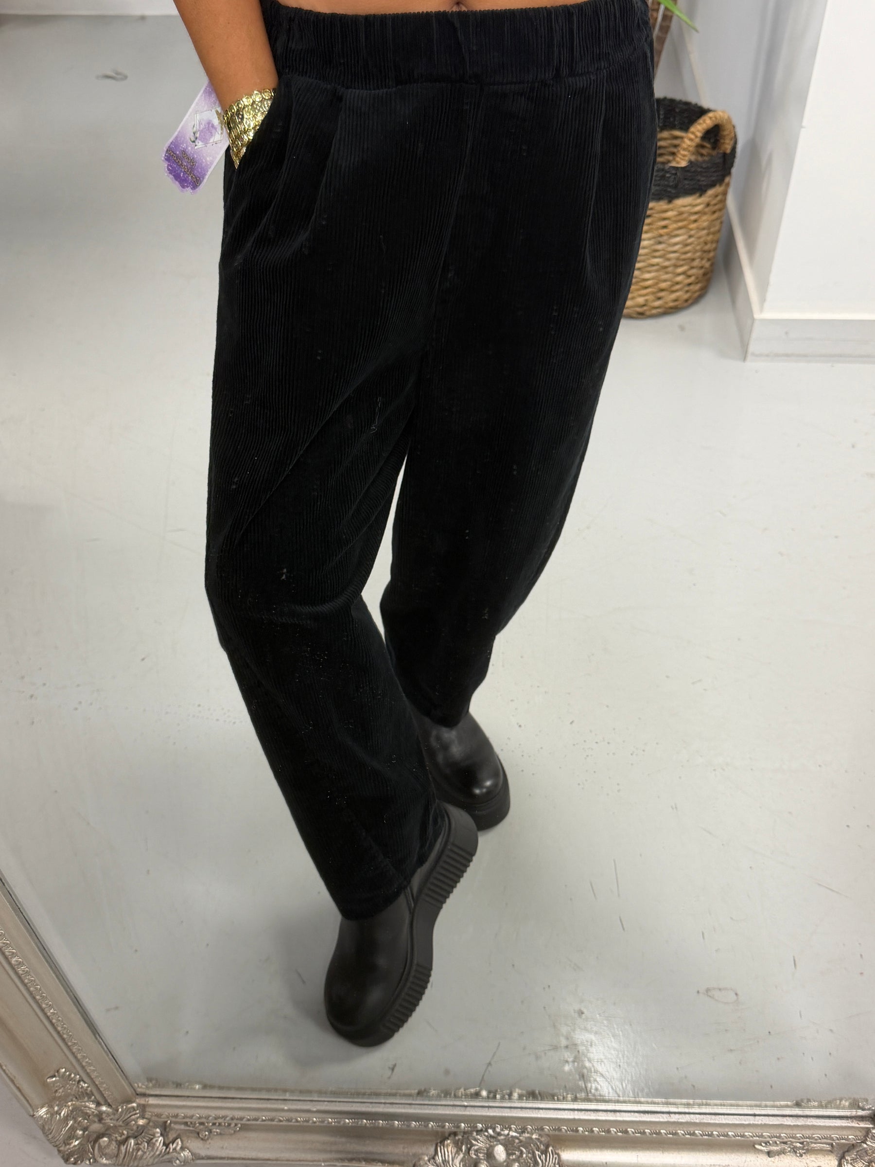 Jumbo Cord Barrel Trousers - Black (Size 10-14)