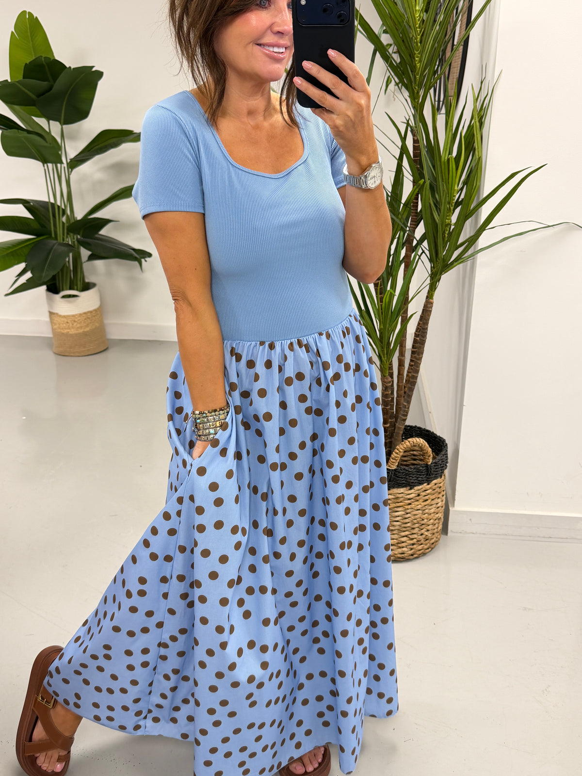 The Polka Pocket Dress - Blue