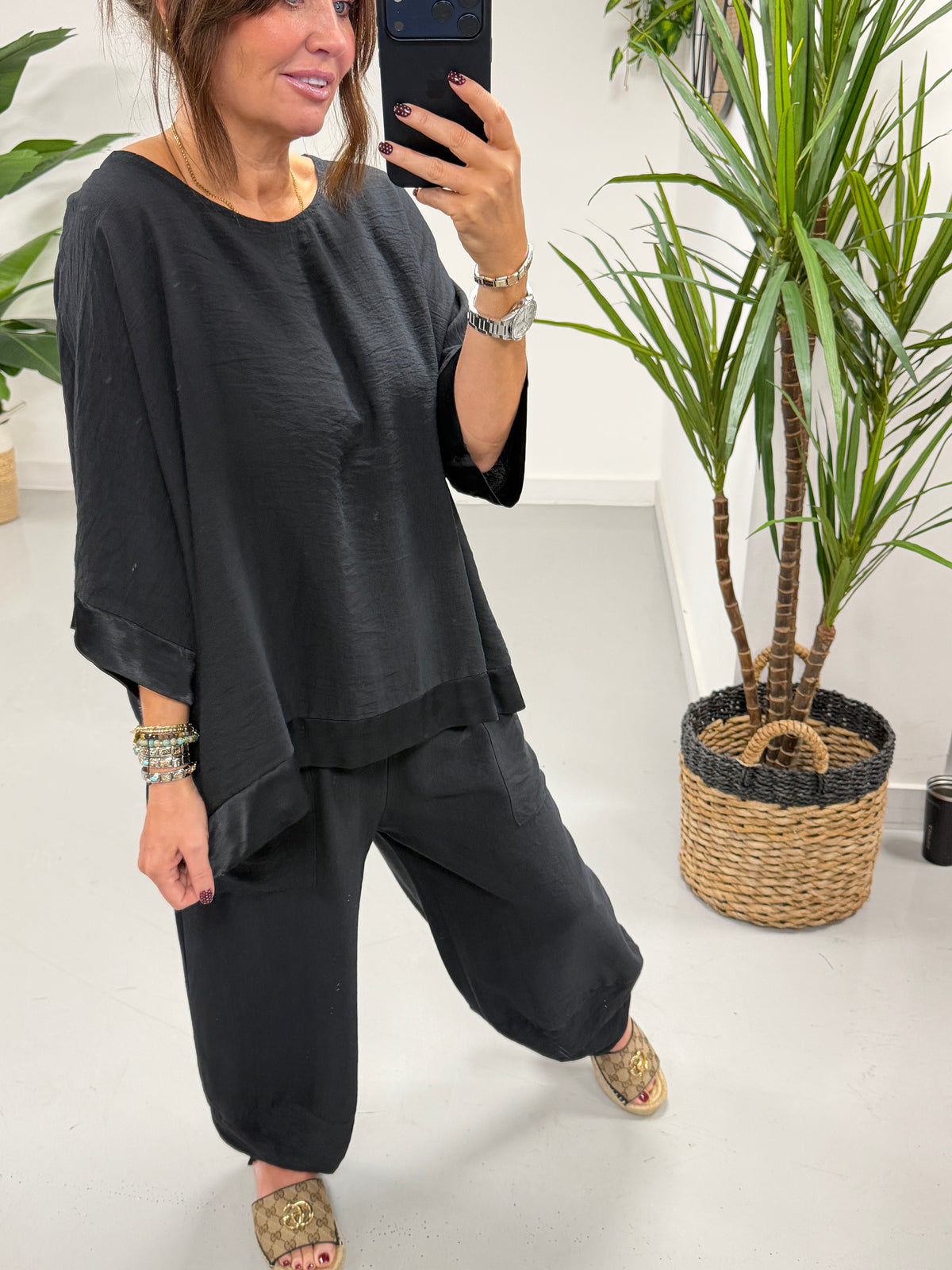 The Siena Satin Trim Two Piece - Black