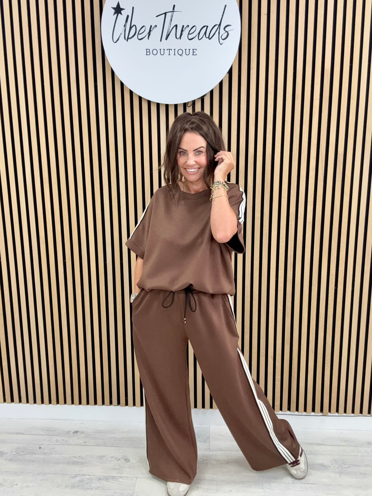 The Autumn Stripe Lounge Set - Chocolate