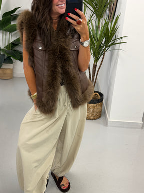 PRE ORDER Kensington Faux Fur Trim Gilet  - Chocolate