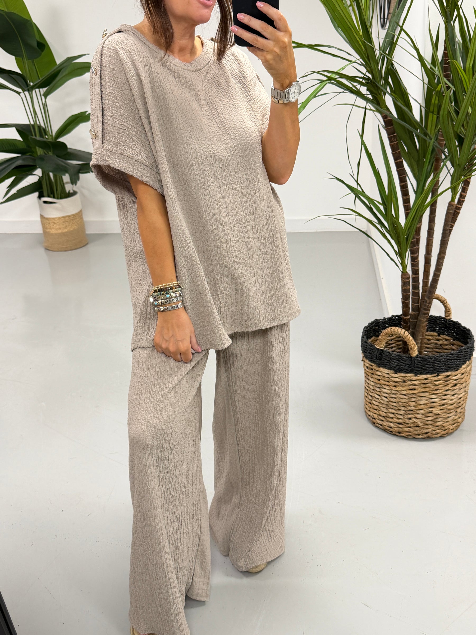 The Hallie Button Two Piece - Pebble