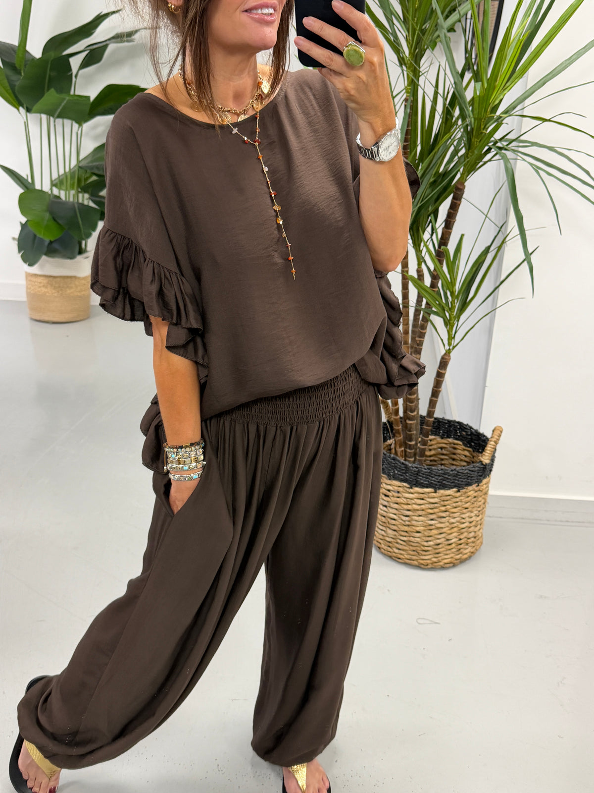 The Shirred Balloon Trouser - Chocolate