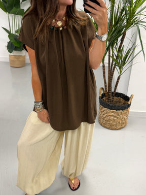 The Luna Pebble Pleat Tunic - Chocolate