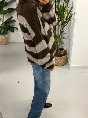 The Buxton Stripy Knit - Chocolate/Taupe (Size 8-16)
