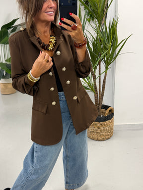 PRE ORER Military Ruched Sleeve Blazer - Chocolate