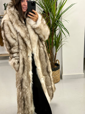 The St Moritz Longline Faux Fur Coat - Cream/Taupe (fitting to size 14)
