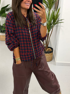 Autumn Check Bomber - Wine/Navy